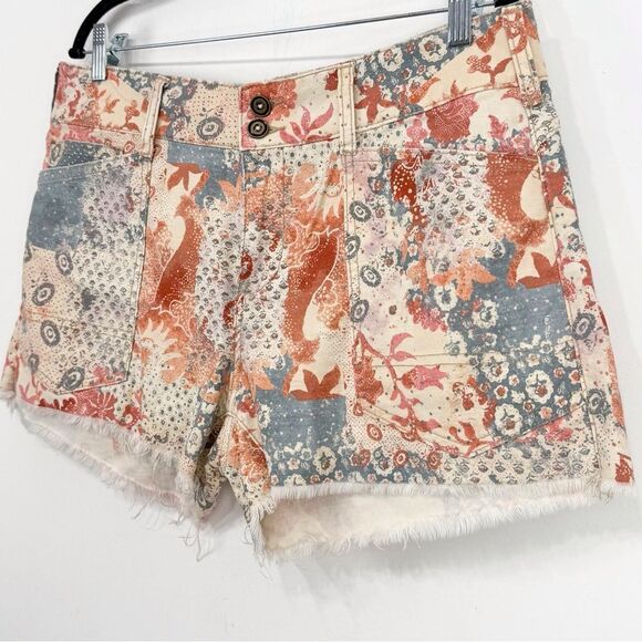 Pilcro Anthropologie The Wanderer Orange Blue Boho Floral Print Fray Cuff Shorts - Picture 6 of 16
